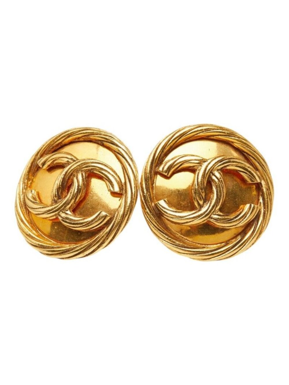 Chanel CC Logo Vintage Earrings Gold Plating